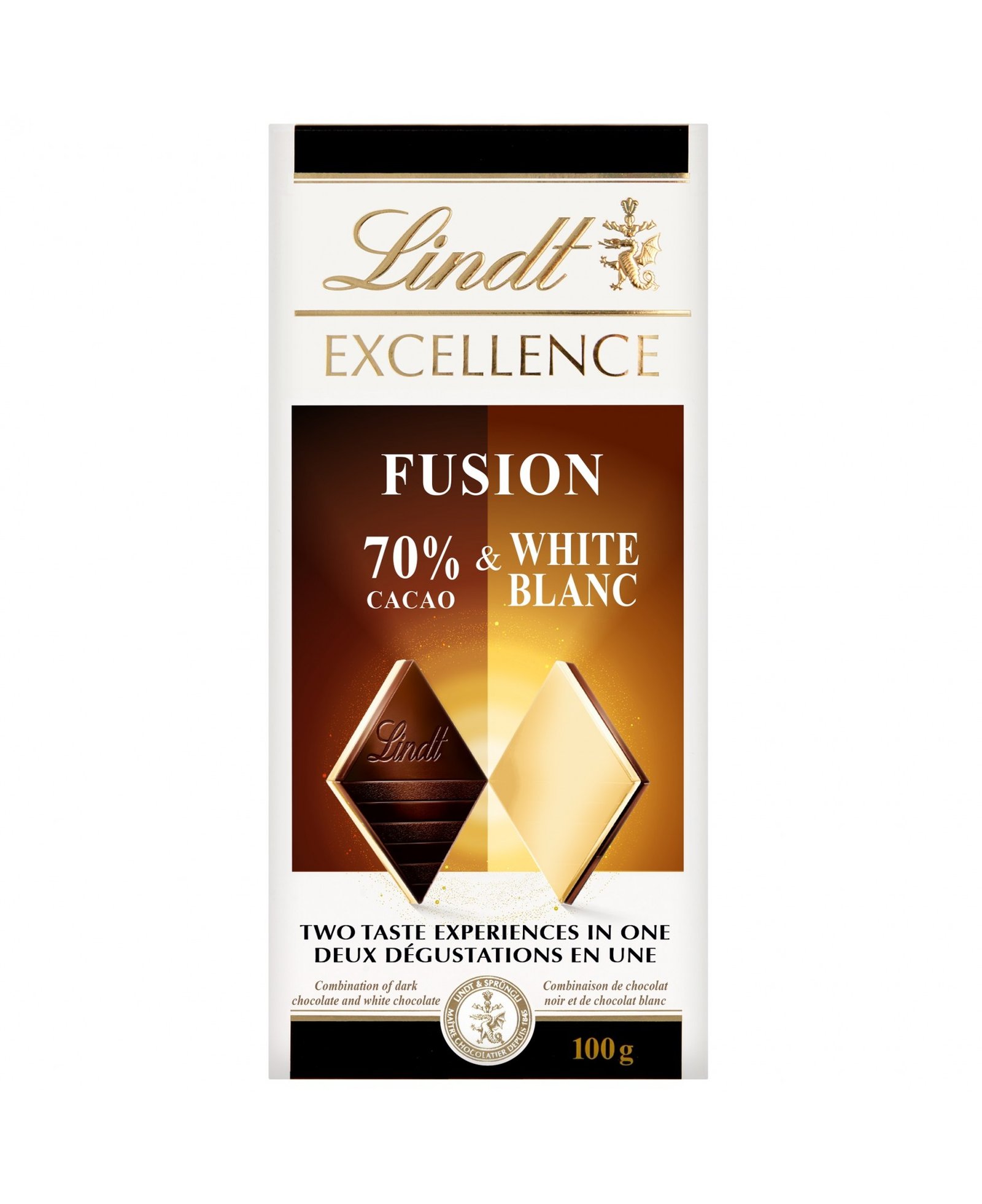 Lindt excellence fusion 70% cacao & bianco vellutato 100g