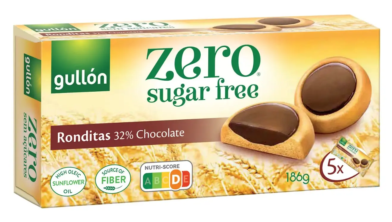 gullon zero sugar free ronditas 32% chocolate 186g